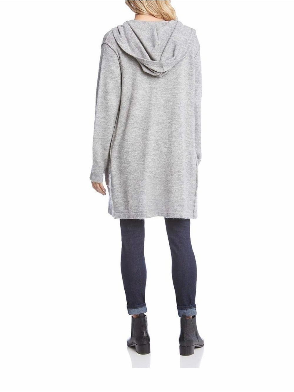 Karen Kane Light Gray Hooded Open-Front Long Cardigan
